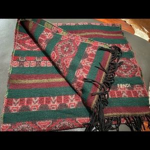 Vintage FENDI Aztec Southwestern Large Multicolor Scarf/Wrap With Fringe